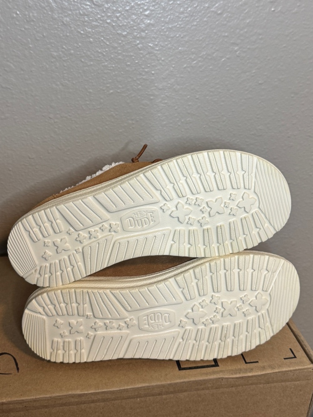 Women’s Hey Dude Tan Suede Shearling-Lined Slip-Ons - Picture 6 of 6